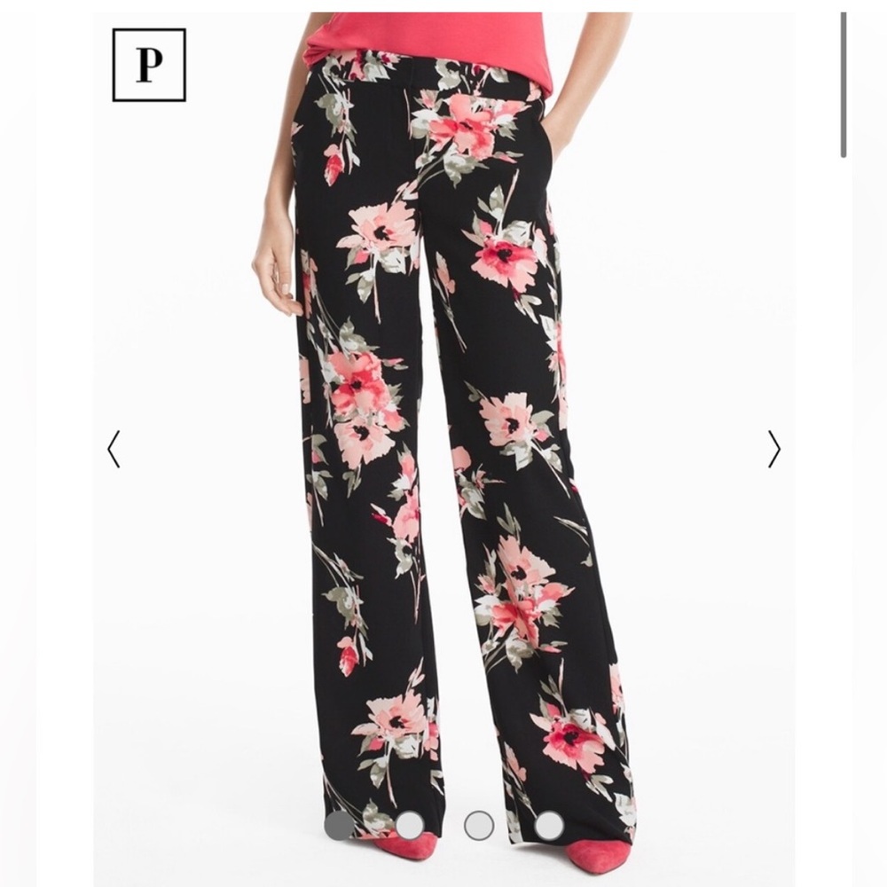 White House Black Market Black Floral Wide Leg Pants Size 4S